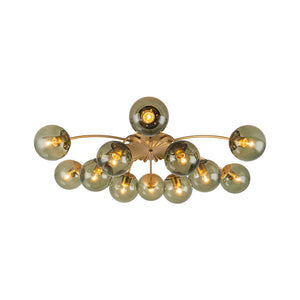 Art Deco Bloom Olive Green Glass Bubble Semi Flush Chandelier