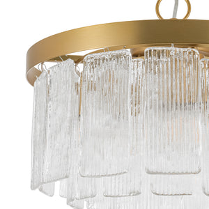Tiered Water Ribbed Glass Round Semi Flush Chandelier