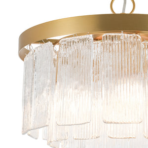 Tiered Water Ribbed Glass Round Semi Flush Chandelier