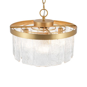 Tiered Water Ribbed Glass Round Semi Flush Chandelier