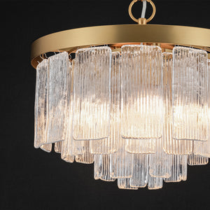 Tiered Water Ribbed Glass Round Semi Flush Chandelier