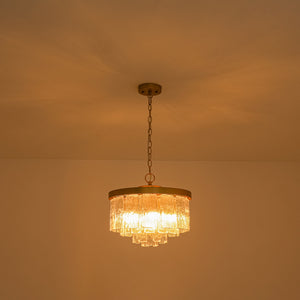 Tiered Water Ribbed Glass Round Semi Flush Chandelier