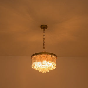 Tiered Water Ribbed Glass Round Semi Flush Chandelier