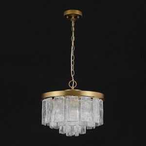 Tiered Water Ribbed Glass Round Semi Flush Chandelier