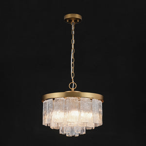 Tiered Water Ribbed Glass Round Semi Flush Chandelier
