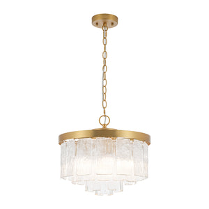 Tiered Water Ribbed Glass Round Semi Flush Chandelier