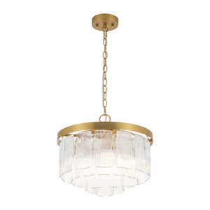 Tiered Water Ribbed Glass Round Semi Flush Chandelier