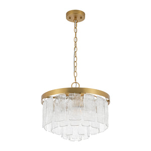 Tiered Water Ribbed Glass Round Semi Flush Chandelier