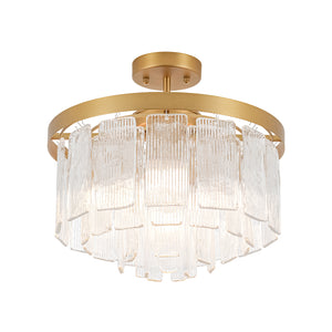 Tiered Water Ribbed Glass Round Semi Flush Chandelier