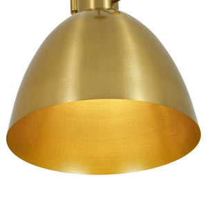 Vintage 1-Light Aged Brass Metal Bell Dome Pendant