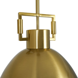 Vintage 1-Light Aged Brass Metal Bell Dome Pendant