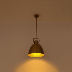 Vintage 1-Light Aged Brass Metal Bell Dome Pendant