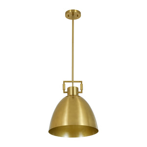 Vintage 1-Light Aged Brass Metal Bell Dome Pendant