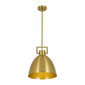 Vintage 1-Light Aged Brass Metal Bell Dome Pendant