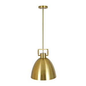 Vintage 1-Light Aged Brass Metal Bell Dome Pendant