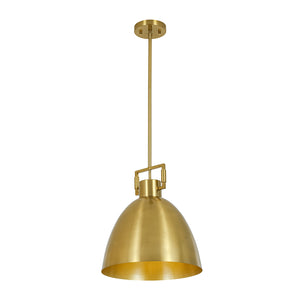 Vintage 1-Light Aged Brass Metal Bell Dome Pendant
