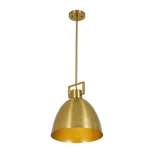 Vintage 1-Light Aged Brass Metal Bell Dome Pendant