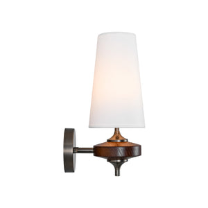 Vintage 1-Light Walnut Accented Fabric Conical Vanity Wall Sconce