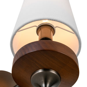 Vintage 1-Light Walnut Accented Fabric Conical Vanity Wall Sconce