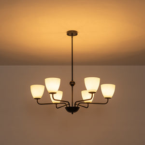 Vintage 6-Light Frosted Glass Shade Round Candle Style Chandelier