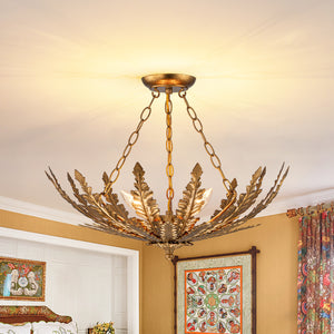 Vintage Distressed Gold Leaf Basket Semi Flush Mount