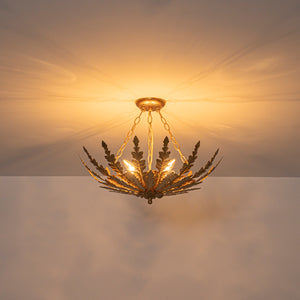 Vintage Distressed Gold Leaf Basket Semi Flush Mount