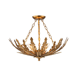 Vintage Distressed Gold Leaf Basket Semi Flush Mount