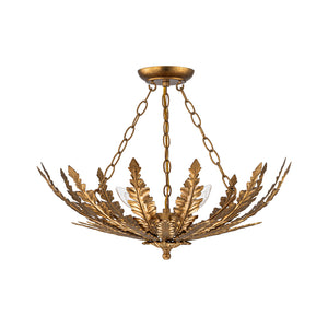 Vintage Distressed Gold Leaf Basket Semi Flush Mount