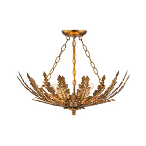 Vintage Distressed Gold Leaf Basket Semi Flush Mount