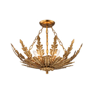 Vintage Distressed Gold Leaf Basket Semi Flush Mount