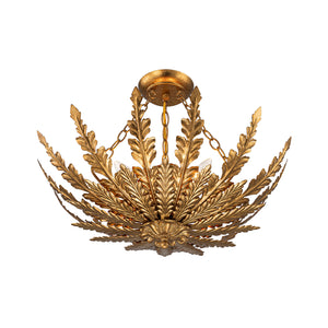 Vintage Distressed Gold Leaf Basket Semi Flush Mount