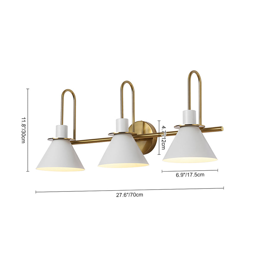 3-Light Metal Conical Shade Bathroom Vanity Wall Sconce
