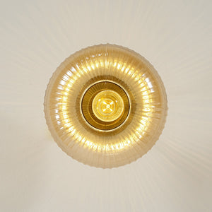 LightFixturesUSA-1-Light Amber Ribbed Glass Round Semi Flush Mount-Ceiling Light-Amber Glass-