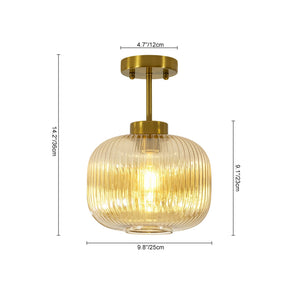 LightFixturesUSA-1-Light Amber Ribbed Glass Round Semi Flush Mount-Ceiling Light-Amber Glass-
