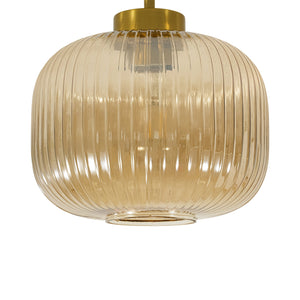 LightFixturesUSA-1-Light Amber Ribbed Glass Round Semi Flush Mount-Ceiling Light-Amber Glass-