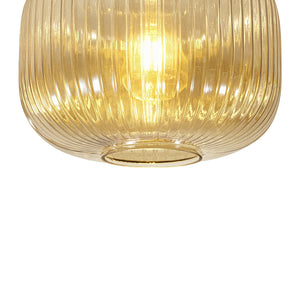 LightFixturesUSA-1-Light Amber Ribbed Glass Round Semi Flush Mount-Ceiling Light-Amber Glass-