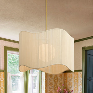 LightFixturesUSA - 1 - Light Beige Woven Thread Wavy Drum Cage Chandelier - Chandelier - Beige - 