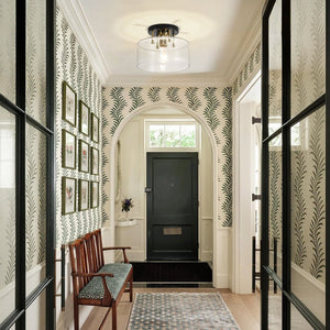 LightFixturesUSA - 1 - Light Black Brass Clear Glass Drum Semi Flush Mount - Ceiling Light - 11.8 in - 