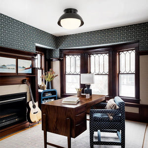 LightFixturesUSA - 1 - Light Black Dome Frosted Glass Shade Semi Flush Mount - Ceiling Light - Black - 