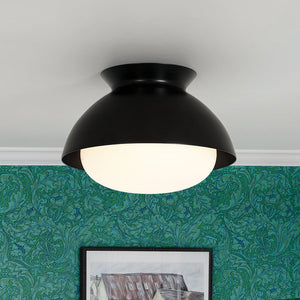 LightFixturesUSA - 1 - Light Black Dome Frosted Glass Shade Semi Flush Mount - Ceiling Light - Black - 