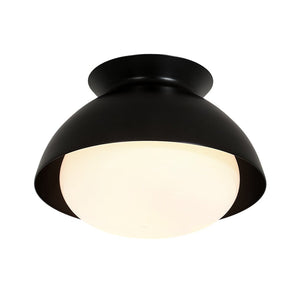LightFixturesUSA - 1 - Light Black Dome Frosted Glass Shade Semi Flush Mount - Ceiling Light - Black - 