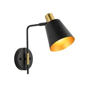 LightFixturesUSA - 1 - Light Black Gold 90 - Degree Adjustable Cone Wall Lamp - Wall Sconce - 1 Pack - 