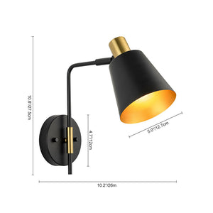 LightFixturesUSA - 1 - Light Black Gold 90 - Degree Adjustable Cone Wall Lamp - Wall Sconce - 1 Pack - 