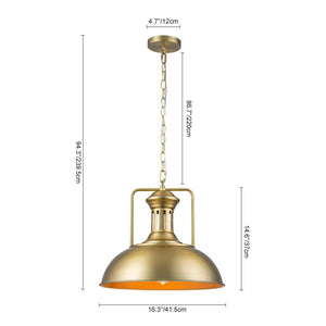 LightFixturesUSA - 1 - Light Brushed Brass Iron Dome Kitchen Pendant - Pendant Light - Brass - 2 Packs - 