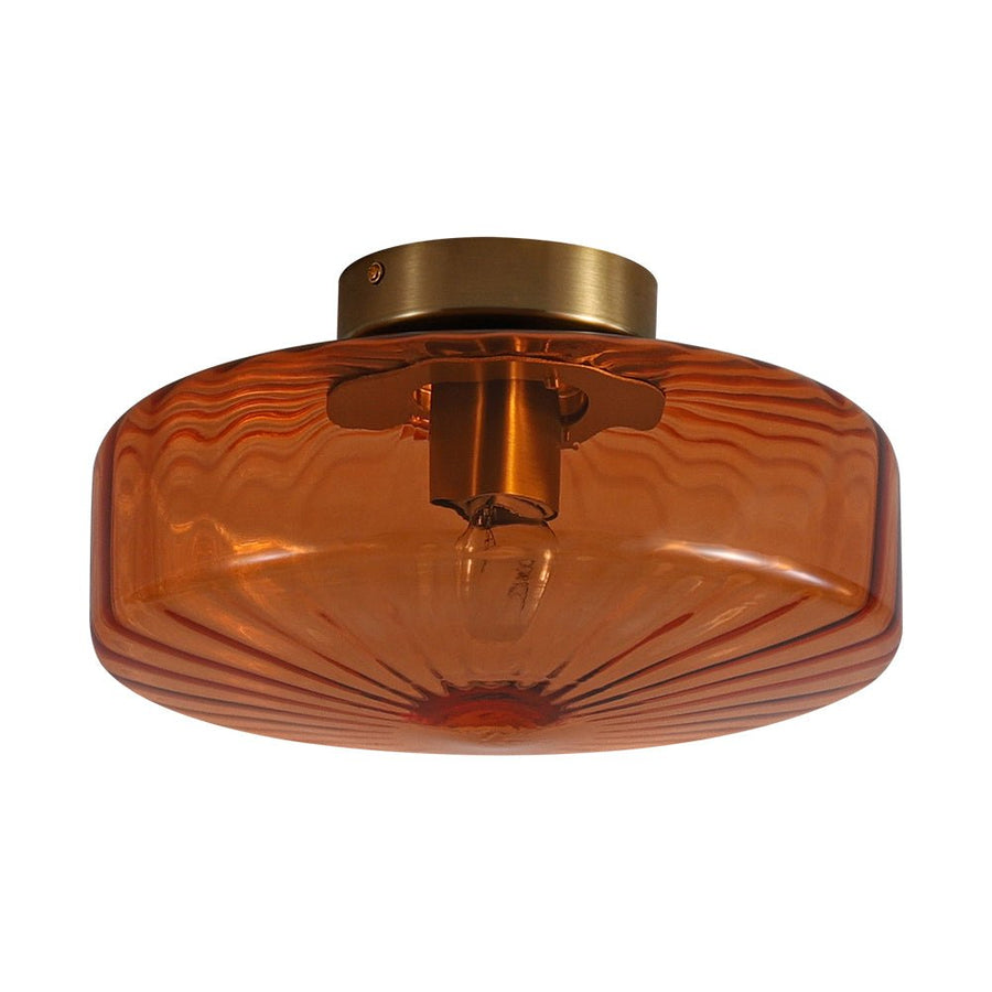 LightFixturesUSA - 1 - Light Caramel Amber Ribbed Glass Round Semi Flush Mount - Ceiling Light - 18.8 in. - 