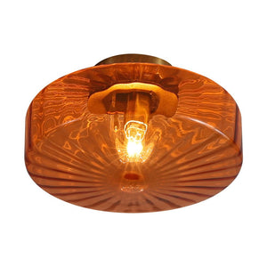 LightFixturesUSA - 1 - Light Caramel Amber Ribbed Glass Round Semi Flush Mount - Ceiling Light - 18.8 in. - 