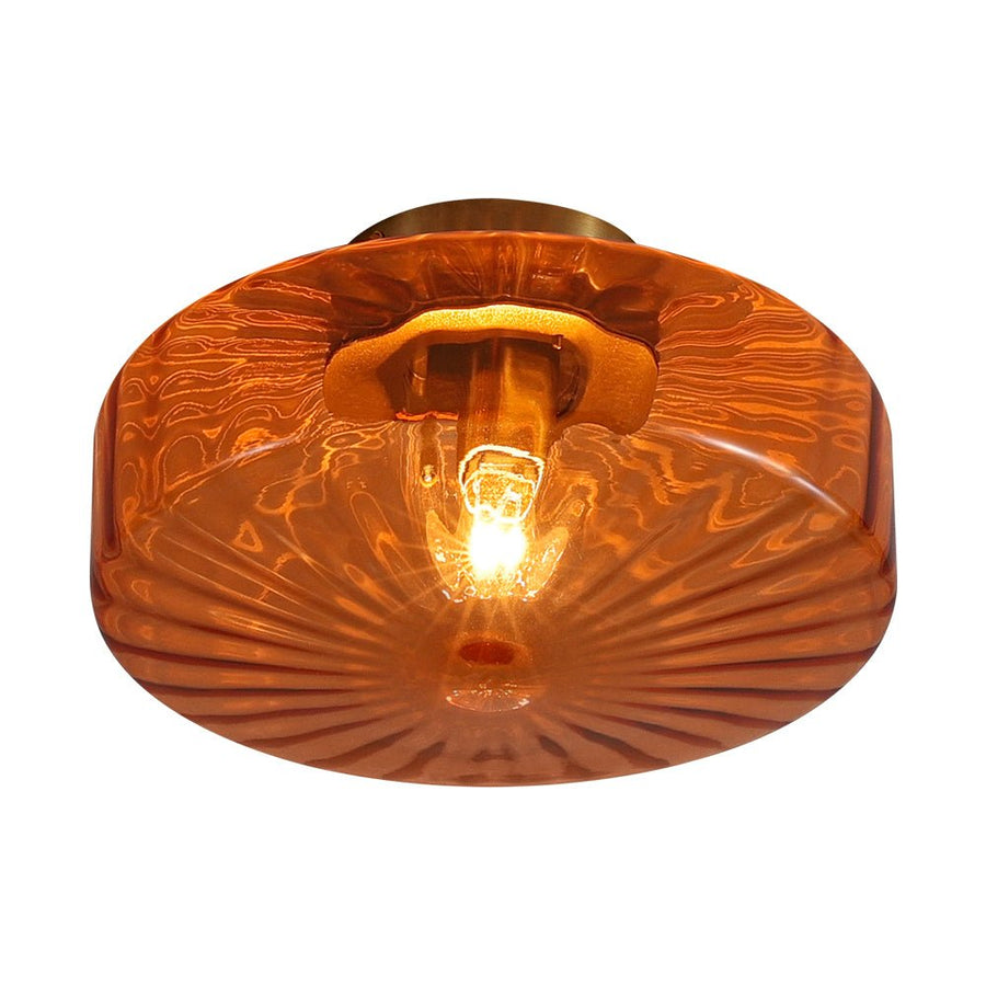 LightFixturesUSA - 1 - Light Caramel Amber Ribbed Glass Round Semi Flush Mount - Ceiling Light - 18.8 in. - 