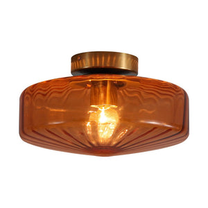 LightFixturesUSA - 1 - Light Caramel Amber Ribbed Glass Round Semi Flush Mount - Ceiling Light - 18.8 in. - 
