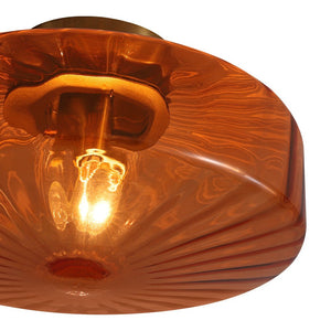 LightFixturesUSA - 1 - Light Caramel Amber Ribbed Glass Round Semi Flush Mount - Ceiling Light - 18.8 in. - 