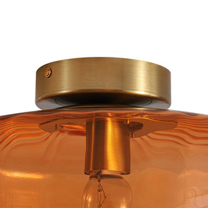 LightFixturesUSA - 1 - Light Caramel Amber Ribbed Glass Round Semi Flush Mount - Ceiling Light - 18.8 in. - 